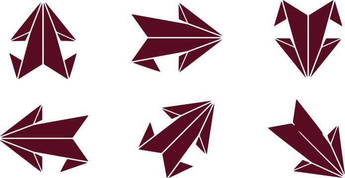 Geometric origami arrow vector set, abstract paper fold direction symbols, modern navigation pointers, creative infographic elements isolated on White Background