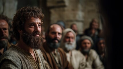 Obraz premium After healing a crippled man, Peter and John stand boldly before the Sanhedrin, refusing to stay silent about the power and name of Christ. 