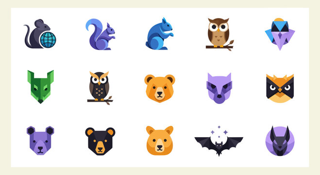 Vector Set of Geometric Animal Icons - Cute Low Poly Wildlife Characters