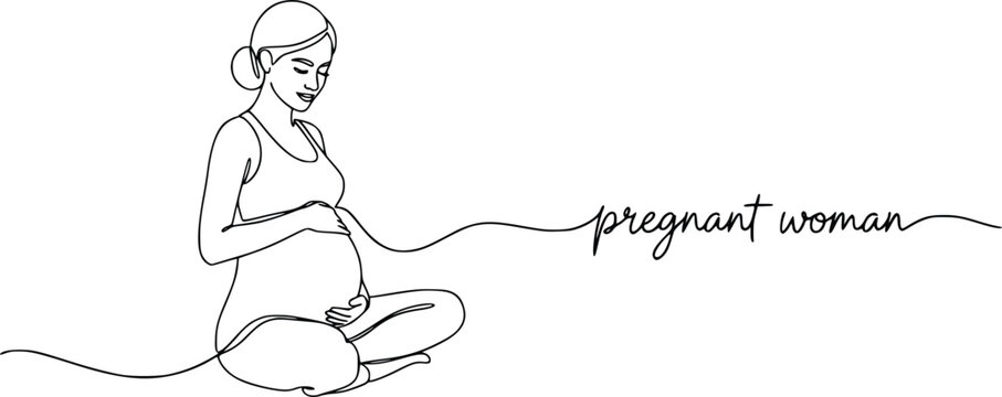 Pregnant Woman Continuous One Line Drawing Vector Illustration &ndash; Minimalist Hand Drawn Motherhood Concept