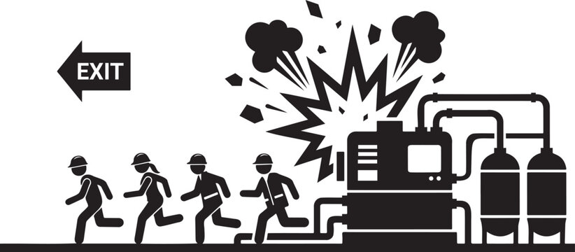 Industrial Plant Chemical Explosion Hazard Warning Silhouette Icon