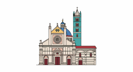 Naklejka premium Stylized representation of a grand church with a domed roof and tall bell tower