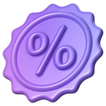 Purple 3D Percentage Badge Isolated on White Background