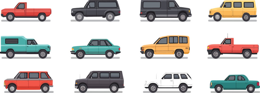 Collection of various colored suvs and trucks