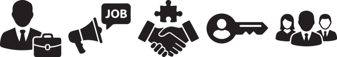 Fototapeta premium Hiring and Human Resources Black Silhouette Vector Icon Set