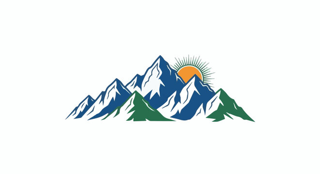 Stylized mountain range with a rising sun behind its peaks