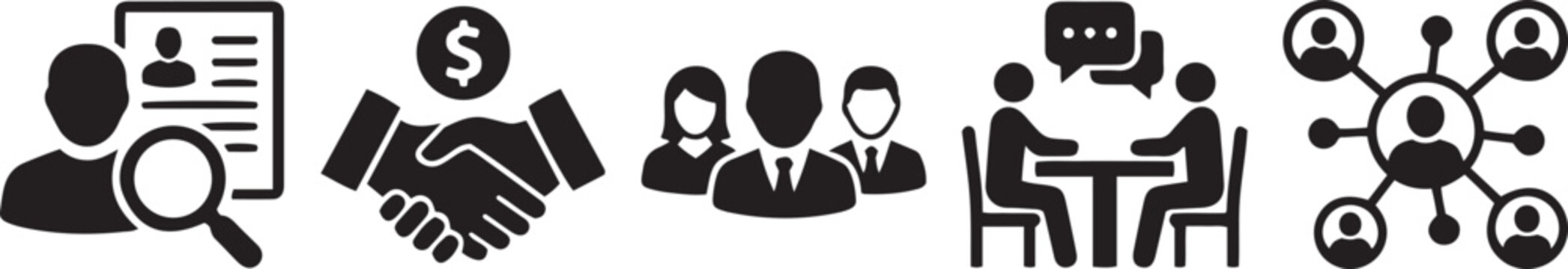 Hiring and Human Resources Black Silhouette Vector Icon Set