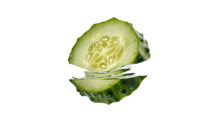 Obraz premium Green cucumber slice with water droplets, isolated on transparent background