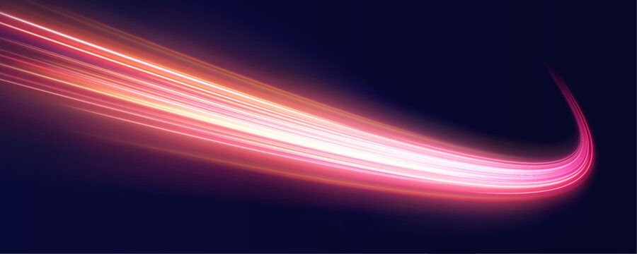 Orange and red light streams race across a glossy tunnel. Reflective surfaces amplify futuristic motion effects. Vector background appears cinematic and deep.