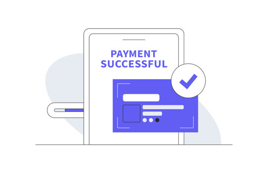 Secure Financial Transactions and Successful Payment Confirmation. Credit Card with Checkmark Notice on Screen. Flat Cartoon Vector Illustration, icon Stylish abstract design landing page web