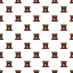 Fototapeta premium Seamless illustration pattern featuring multiple stylized fireplaces with fires providing warmth and comfort