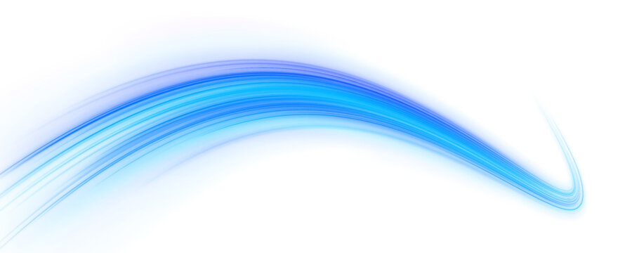Blue  and teal neon lines twist across city towers. Motion blur highlights flowing energy and urban night speed. Vector PNG perfect for sci-fi design.