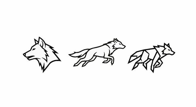 Illustrated Wolf Heads and Running Silhouettes Collection.