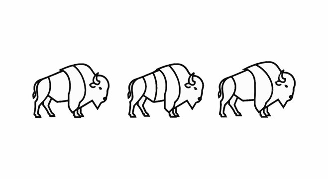 Illustrated trio of buffalo line art style drawings.