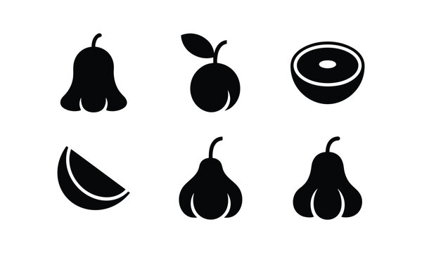 Java apple and water guava fruit silhouettes for tropical agriculture concept.