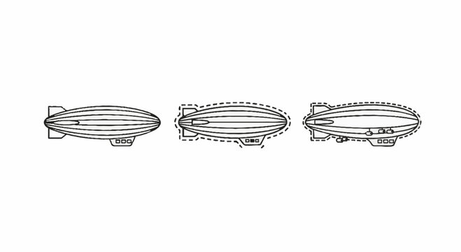 Three vintage airship illustrations with intricate details.