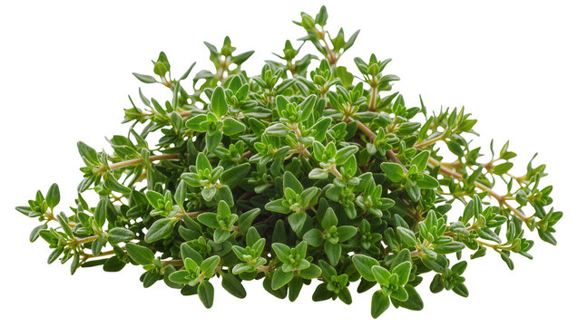 Fresh green thyme herb sprigs, isolated on transparent background for culinary use