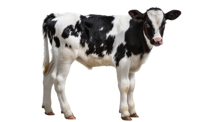 Young black and white Holstein Friesian calf standing, isolated on transparent background © Andrej