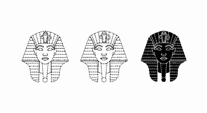 Three Intricate Ancient Egyptian Pharaoh Masks Illustration.