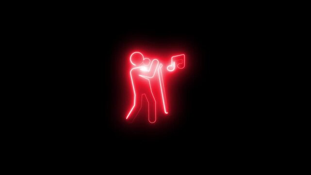 Neon red singer animation with music note symbol glowing