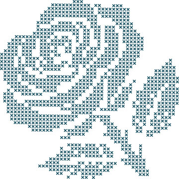 Cross-Stitch Rose Flower Embroidery Pattern Vector illustration