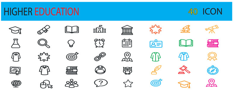 Higher education icons set