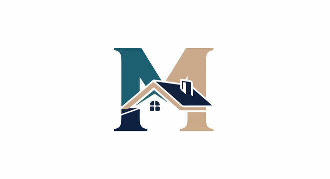 Stylized letter M with a house roof and chimney