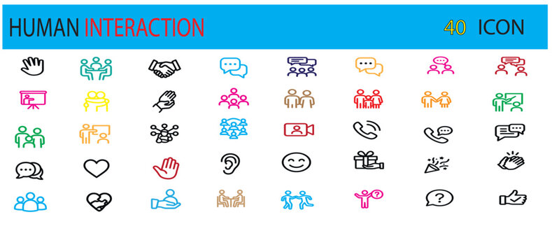 Human interaction icons set for communication and collaboration