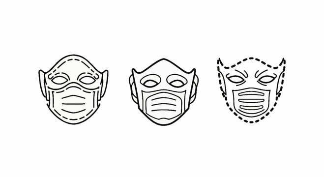 Illustrated protective face masks with varied designs outline.