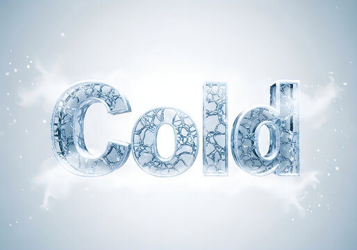 Cold text made of ice with frosty effect temperature drop ice design