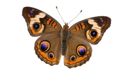 Buckeye butterfly with brown orange and blue eye spots, isolated on transparent background © Andrej