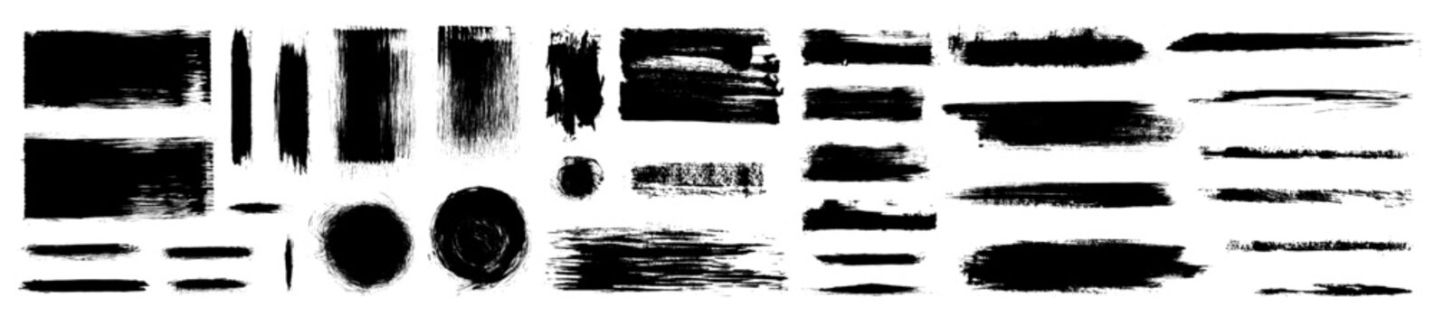 Brushstroke background set. Rough vector black paint lines. Vintage letterpress texture. Dirty dry lino print effect ink rectangles. Urban glitch noise grunge brushstroke Japanese calligraphy splatter