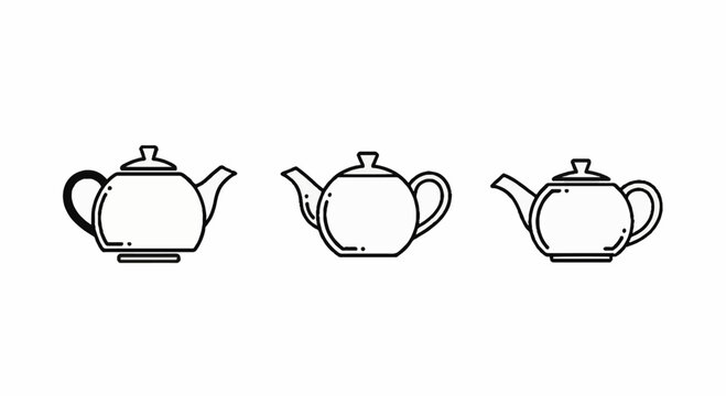Three classic teapot line art illustrations in different styles.