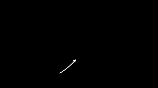 White animated arrow pointer set on black background, hand drawn style curve and loop arrows for highlight and growth concept.
