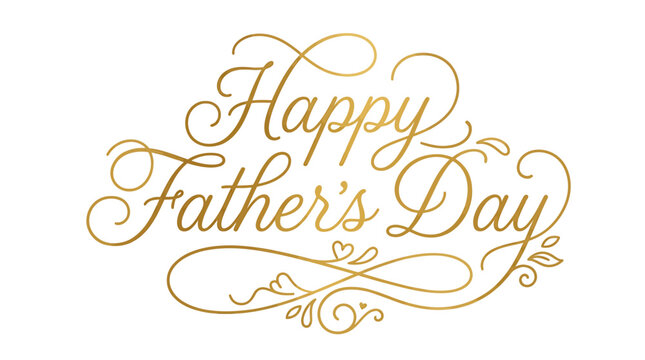 Elegant golden script 'Happy Father's Day' message with decorative flourishes, perfect for greeting cards and celebrations