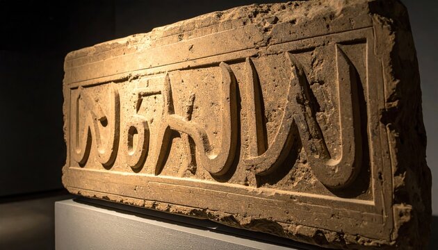 Ancient Persian cuneiform inscription on a clay brick artifact with detailed wedge-shaped writing