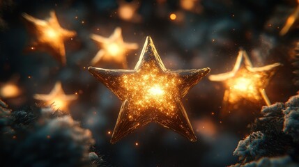 Obraz premium Golden stars, glowing, festive, dark background