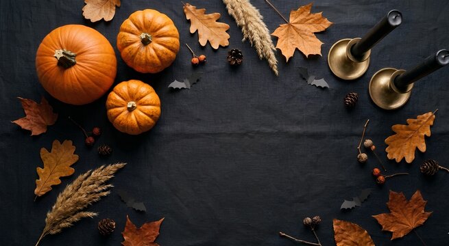Harvest Pumpkins and Fall Foliage Border