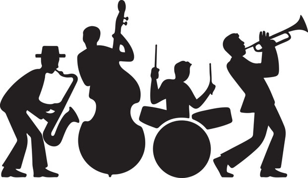Silhouette of a Jazz Band Performing music musicians. logo Vector Black silhouettes