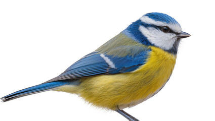 Small blue and yellow tit bird with white face, isolated on transparent background © Andrej