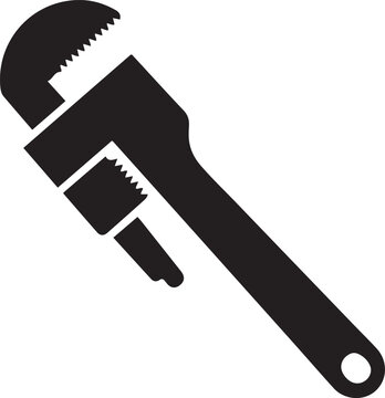 Black pipe wrench tool plumbing. logo Vector Black silhouettes