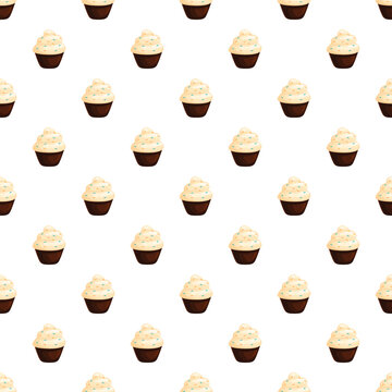 Repeating cupcakes with frosting and sprinkles in a sweet dessert background