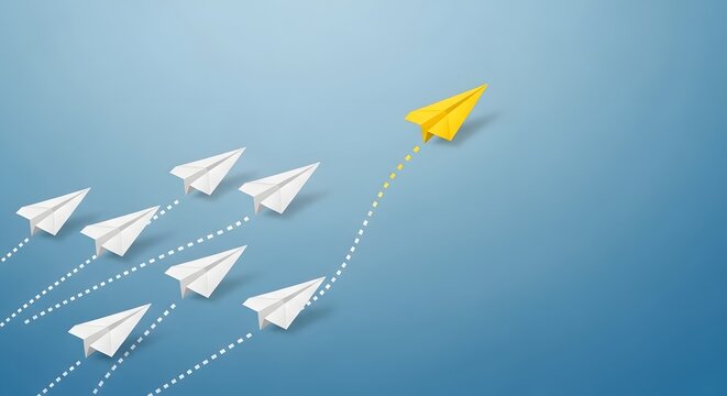 leadership concept, paper airplanes, symbol of bold decisions, autonomy and leadership