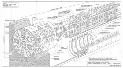 Obraz premium Large tunnel boring machine constructs underground infrastructure in industrial site