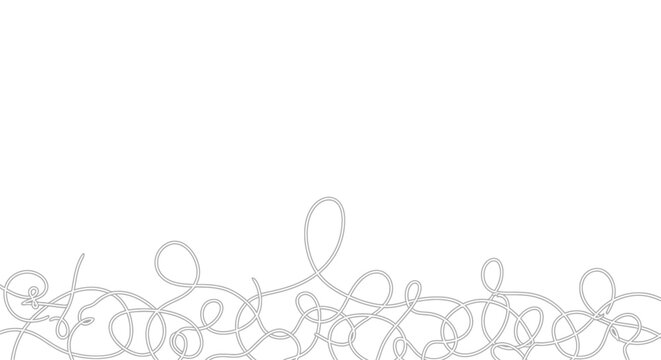 Abstract tangled white thread line art on clean white background