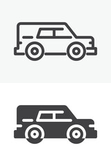 Fototapeta premium Hearse car icon set in line, outline and solid style. Editable stroke vector icon with funeral vehicle symbol and transport sign.