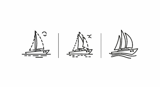 Three distinct black and white boat icons set.