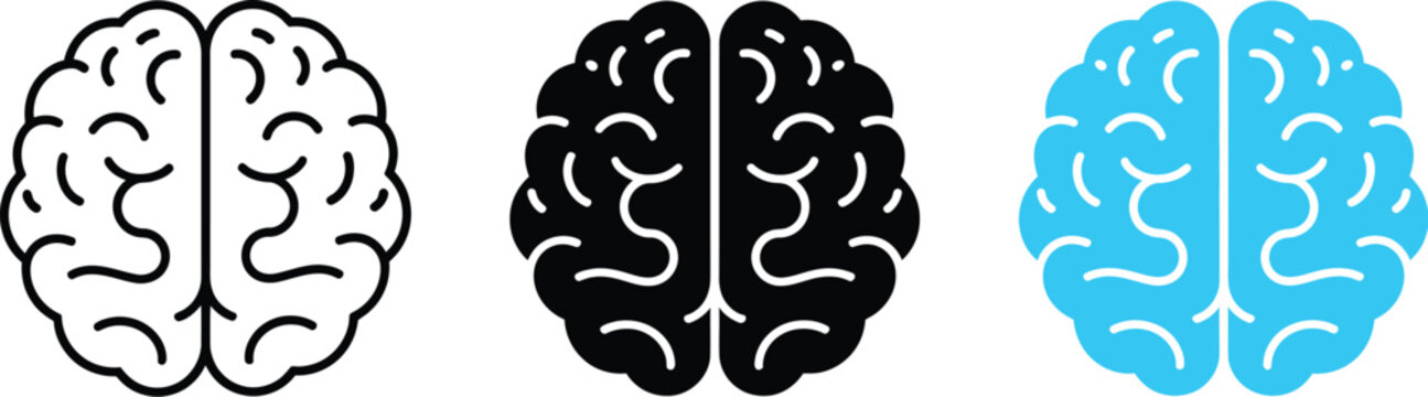 Brain simple icon design with human brain symbols for intelligence creativity anatomy and mental health concepts