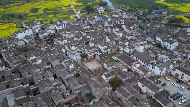 Aerial View of Lu Village, Yixian County, Anhui Province, China.