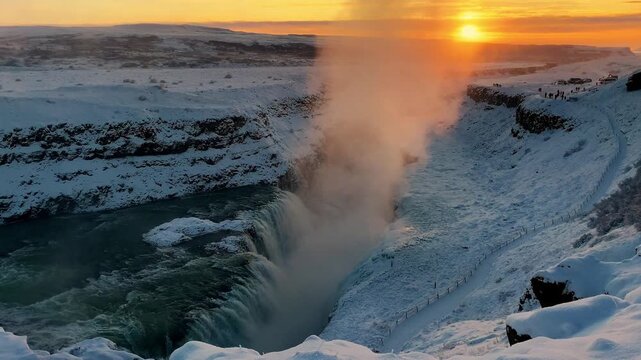 The iconic and powerful Gullfoss Waterfalls along the Golden Circle in Iceland